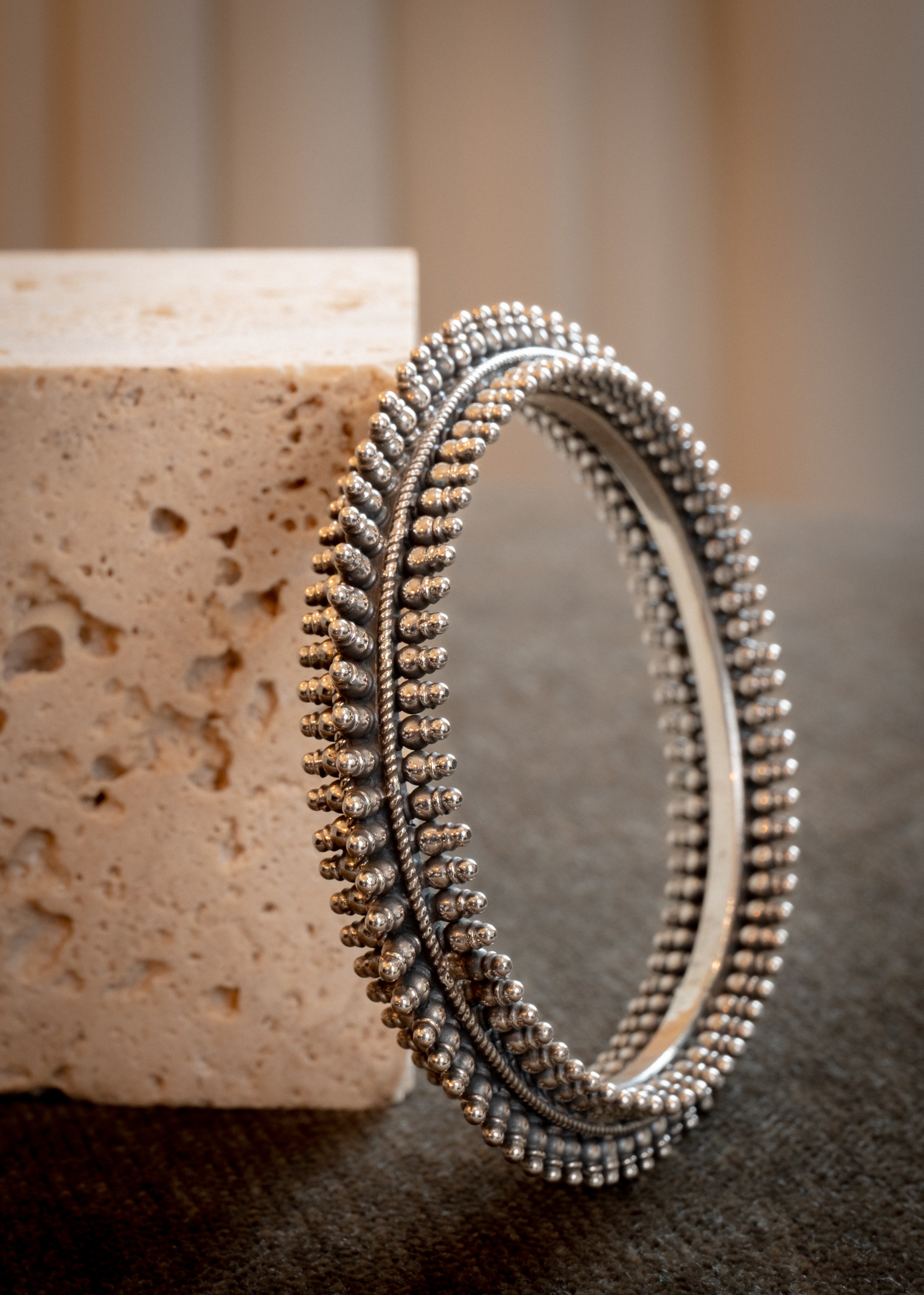 Dhara Bangle - handcrafted oxidized 925 sterling silver bangle by The Loving Good
