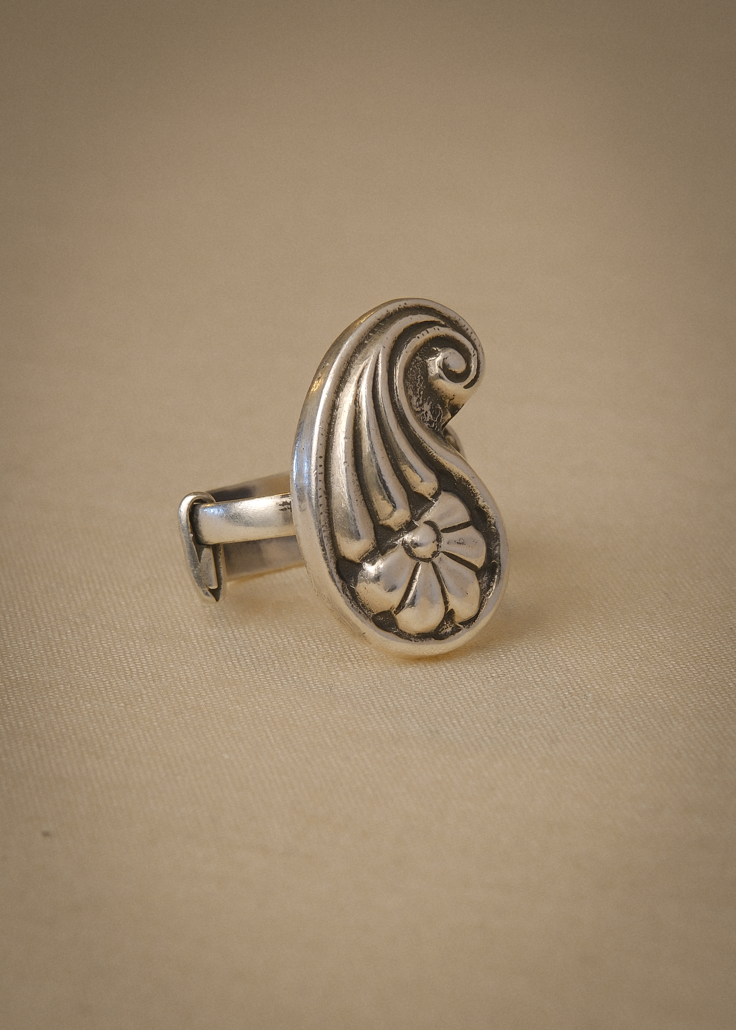 Ambi Ring - handcrafted 925 sterling silver paisley mango motif ring by The Loving Good