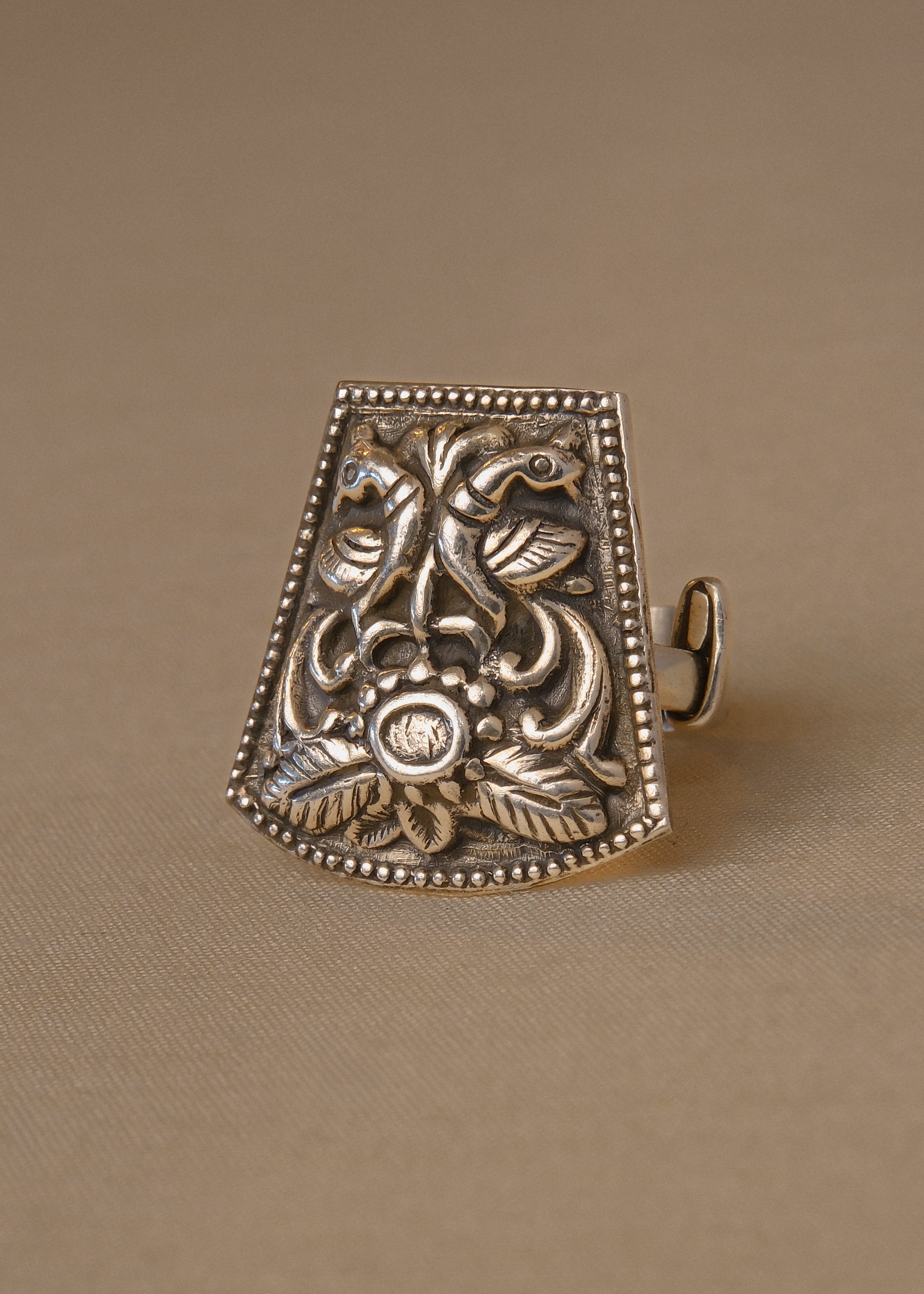 Mithuna Ring - handcrafted 925 sterling silver twin bird motif ring by The Loving Good