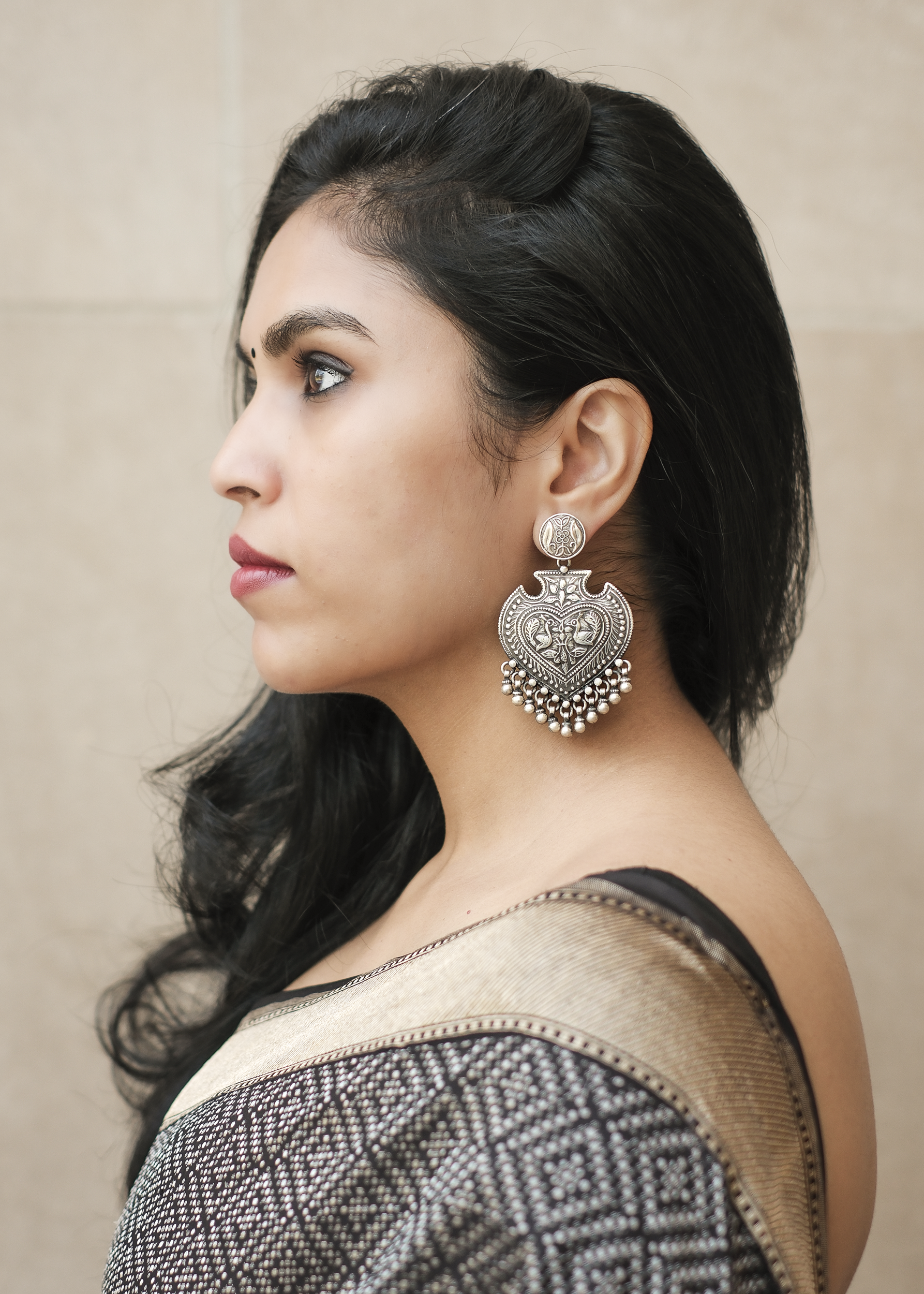 Taraangi Earrings - handcrafted sterling silver temple-inspired earrings - styled view by The Loving Good