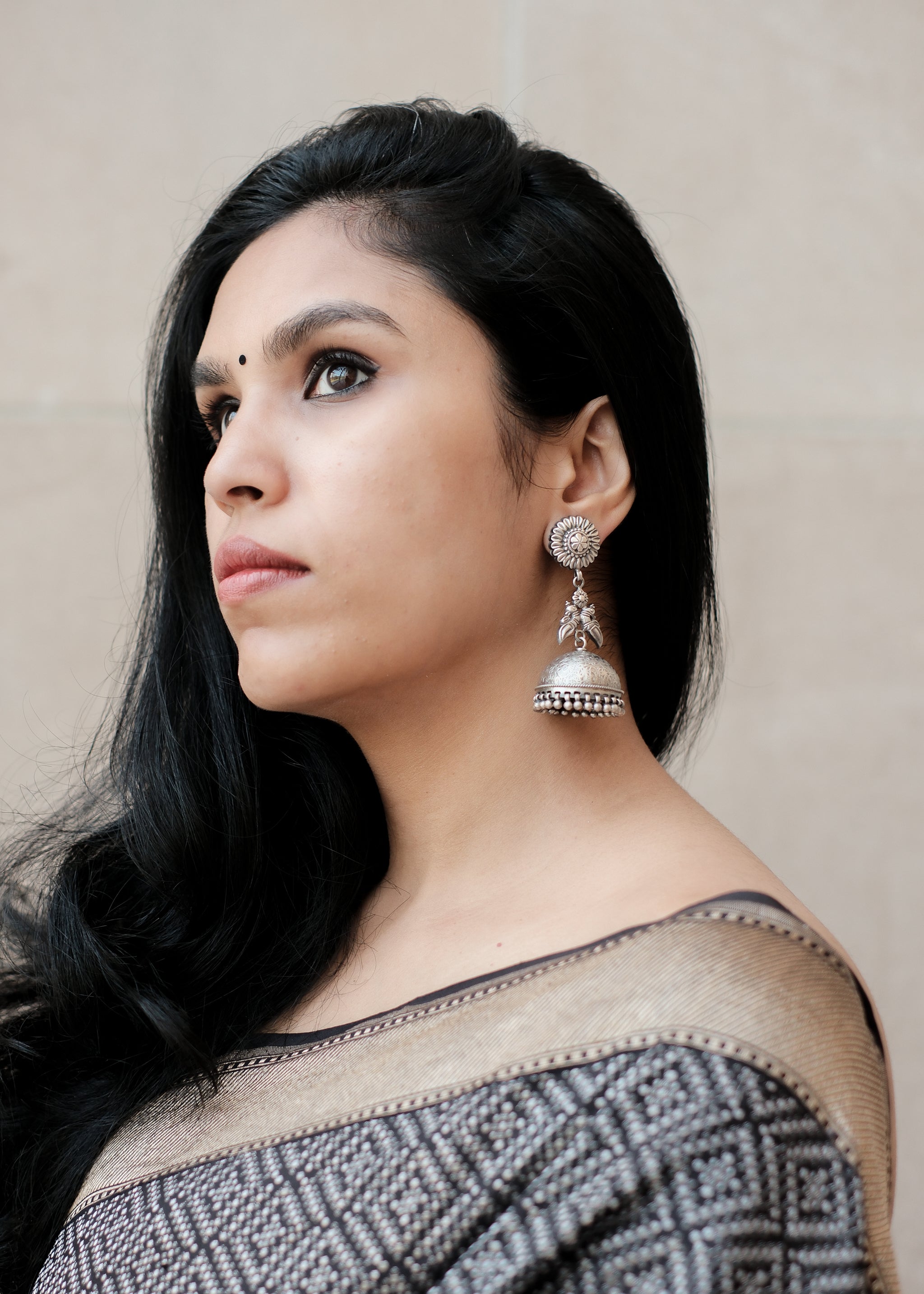 Mayura Jhumkas - handcrafted 925 sterling silver jhumka earrings with peacock motif by The Loving Good