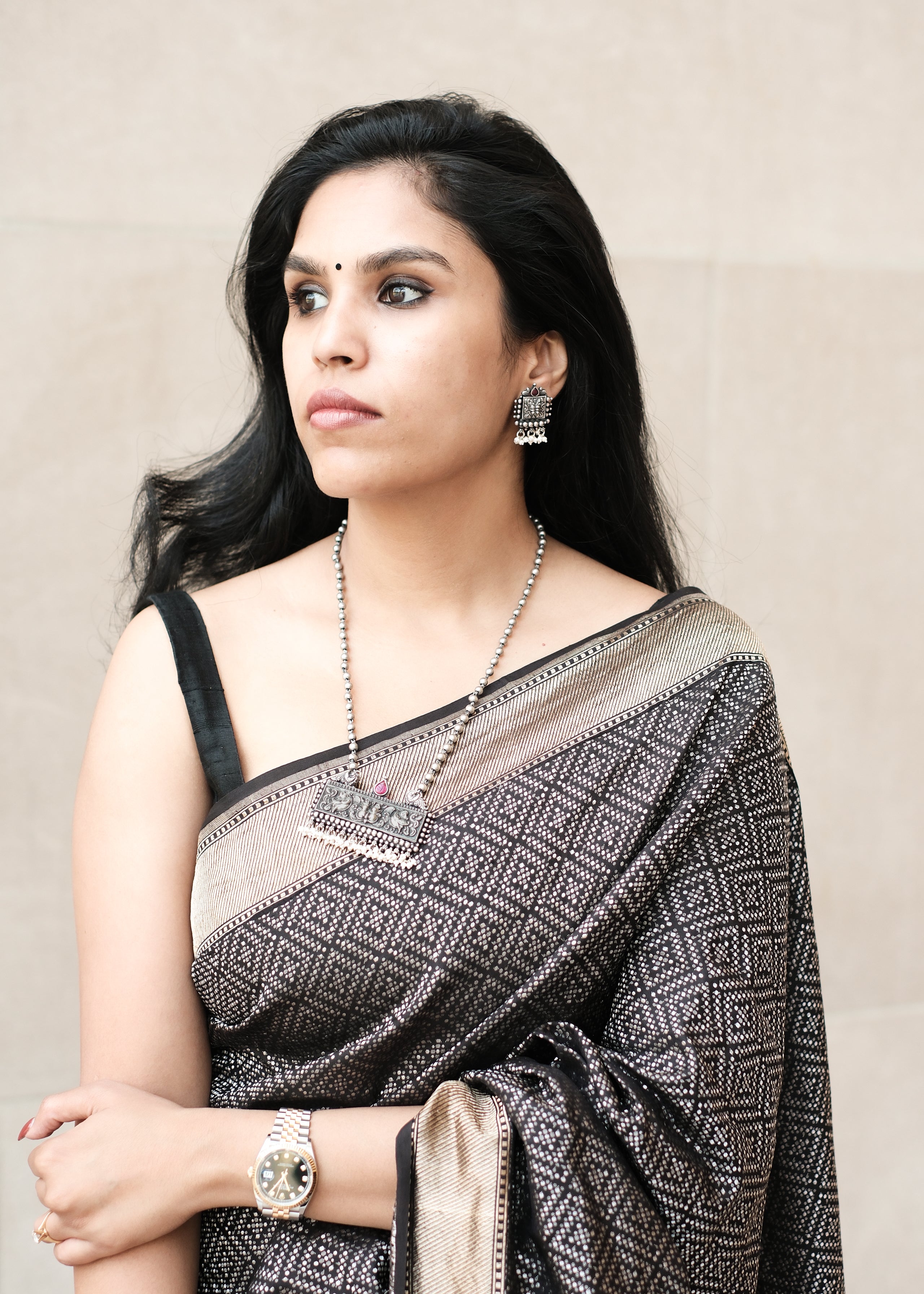Simha Set - handcrafted 925 sterling silver regal necklace set - view 4 by The Loving Good