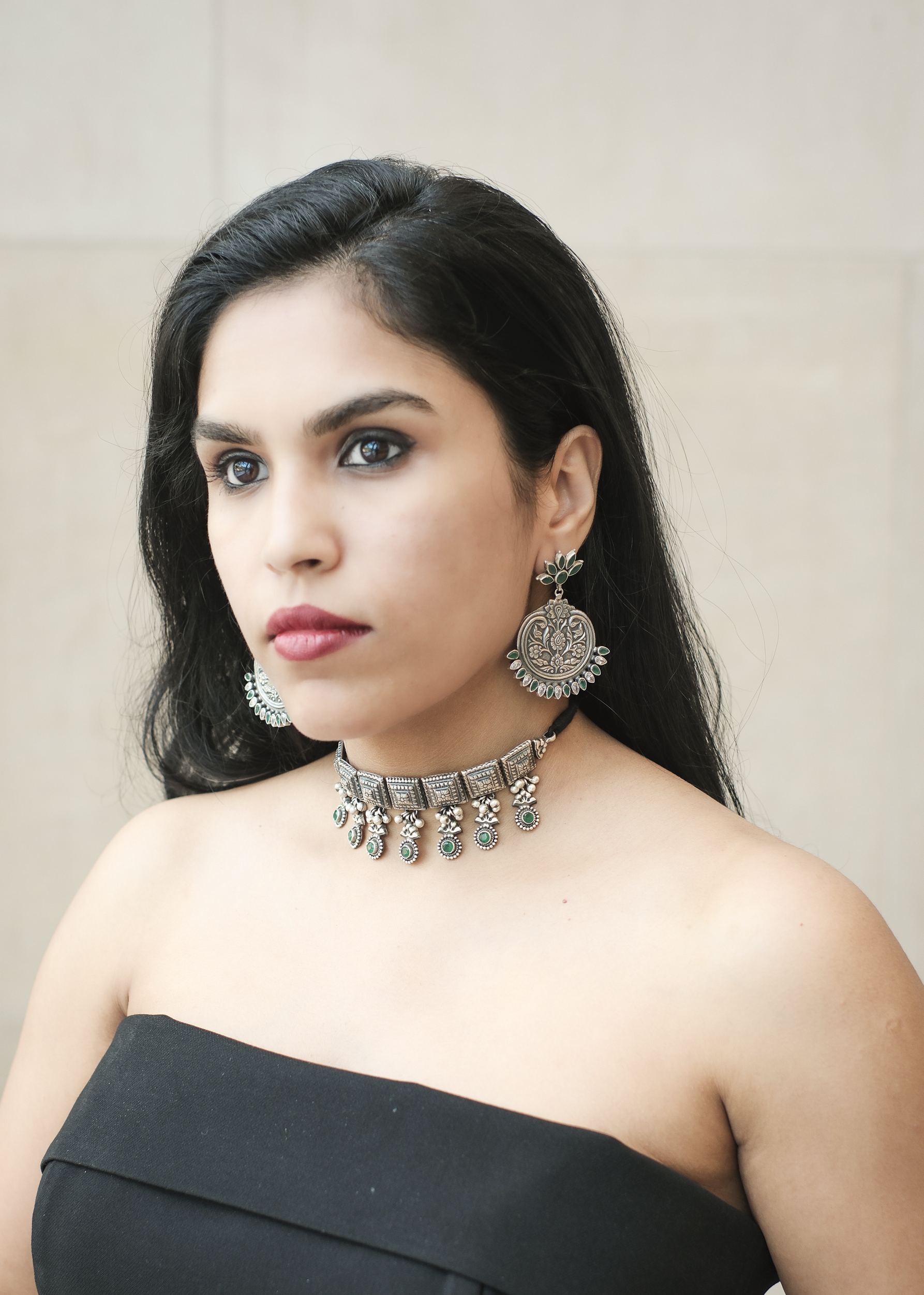 Thulsi Choker - handcrafted 925 sterling silver choker necklace with green stones by The Loving Good