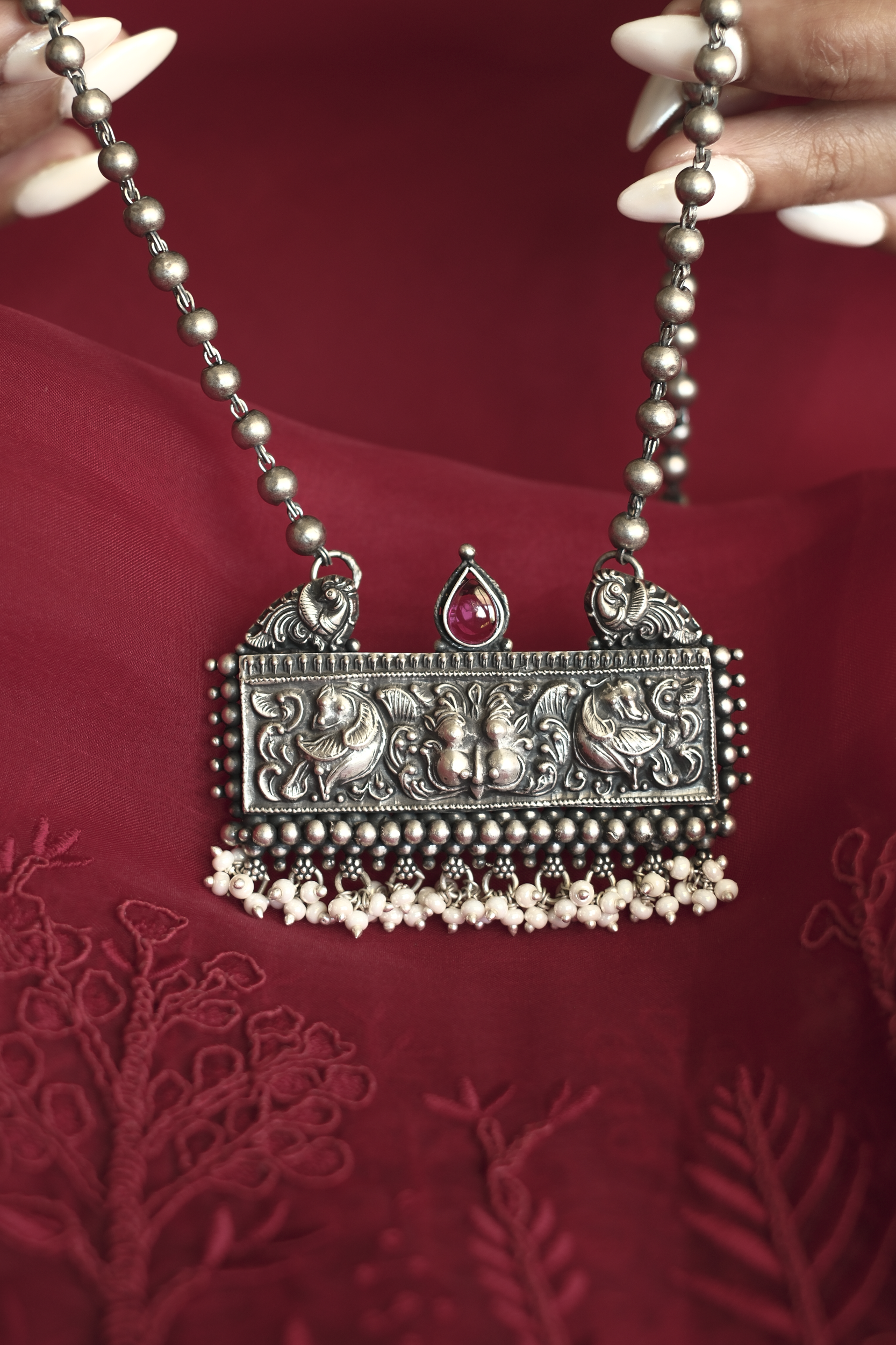 Simha Set - handcrafted 925 sterling silver regal necklace set - styled view by The Loving Good
