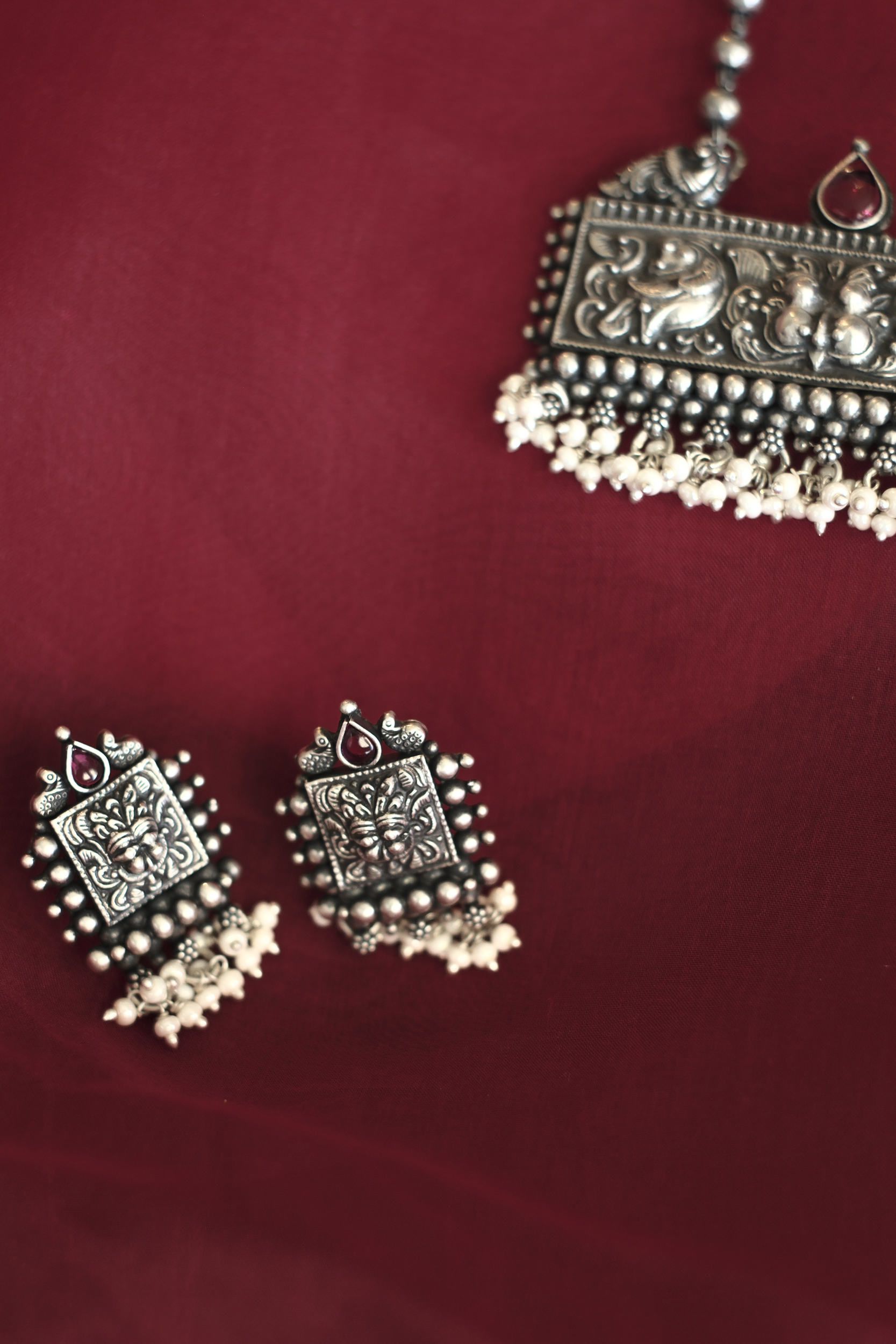 Simha Set - handcrafted 925 sterling silver regal necklace set - detail view by The Loving Good