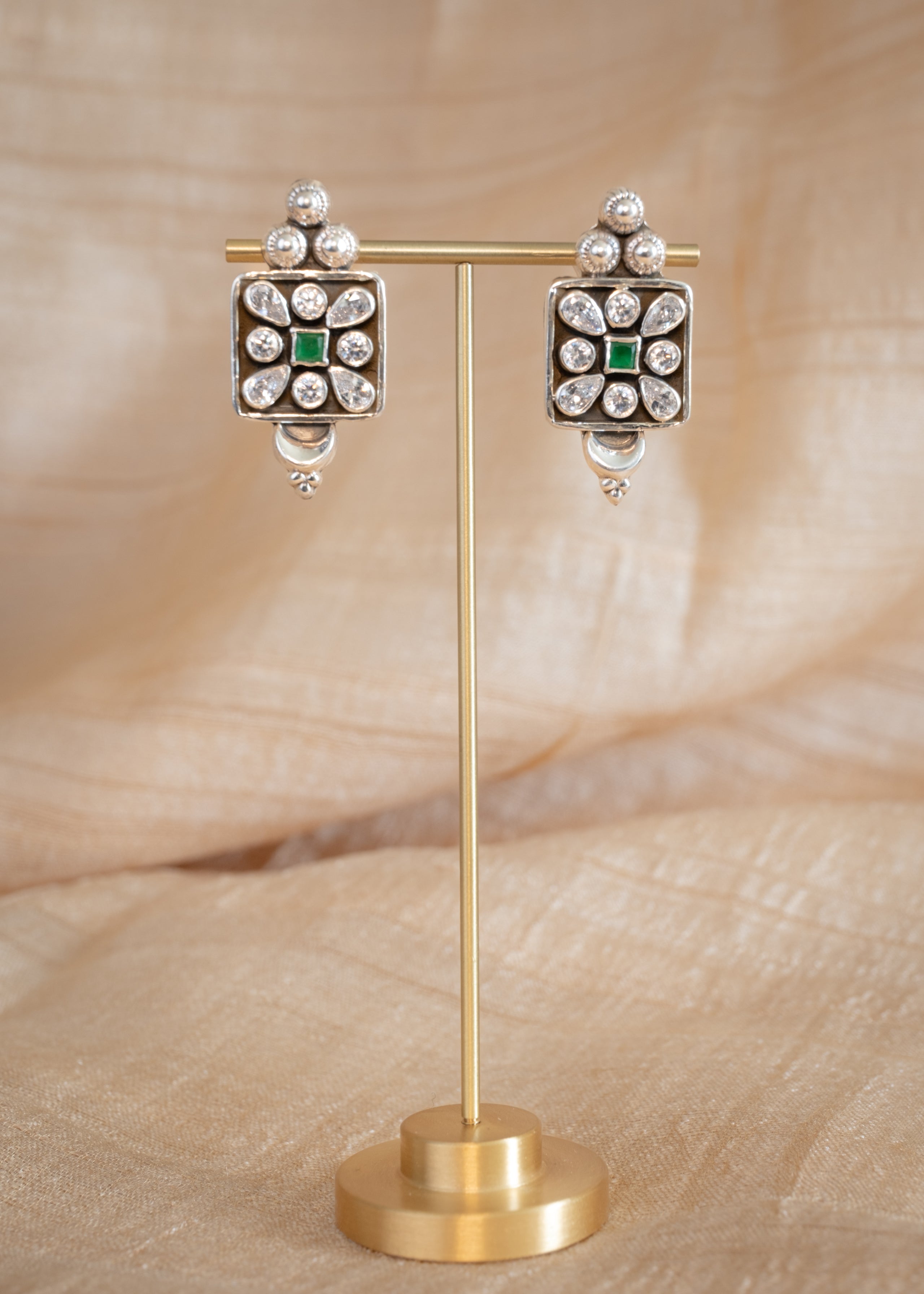 Malar Studs - handcrafted 925 sterling silver floral stud earrings - detail view by The Loving Good
