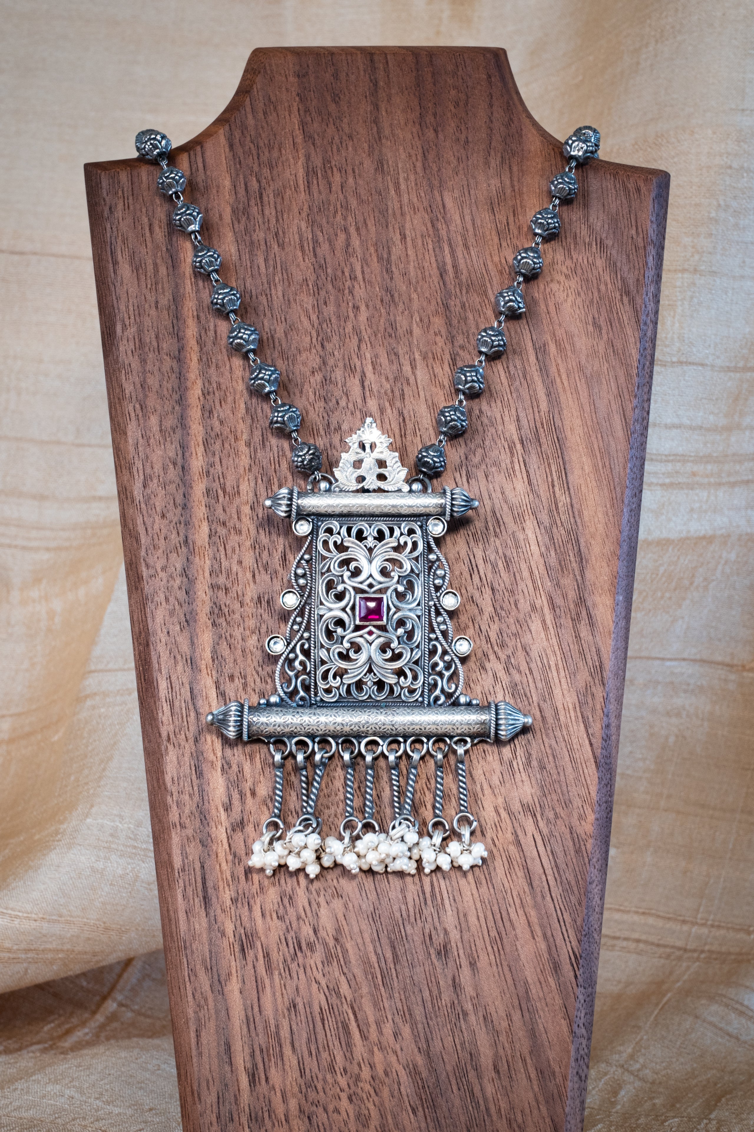 Isha Necklace Set - handcrafted 925 sterling silver temple jewelry set by The Loving Good