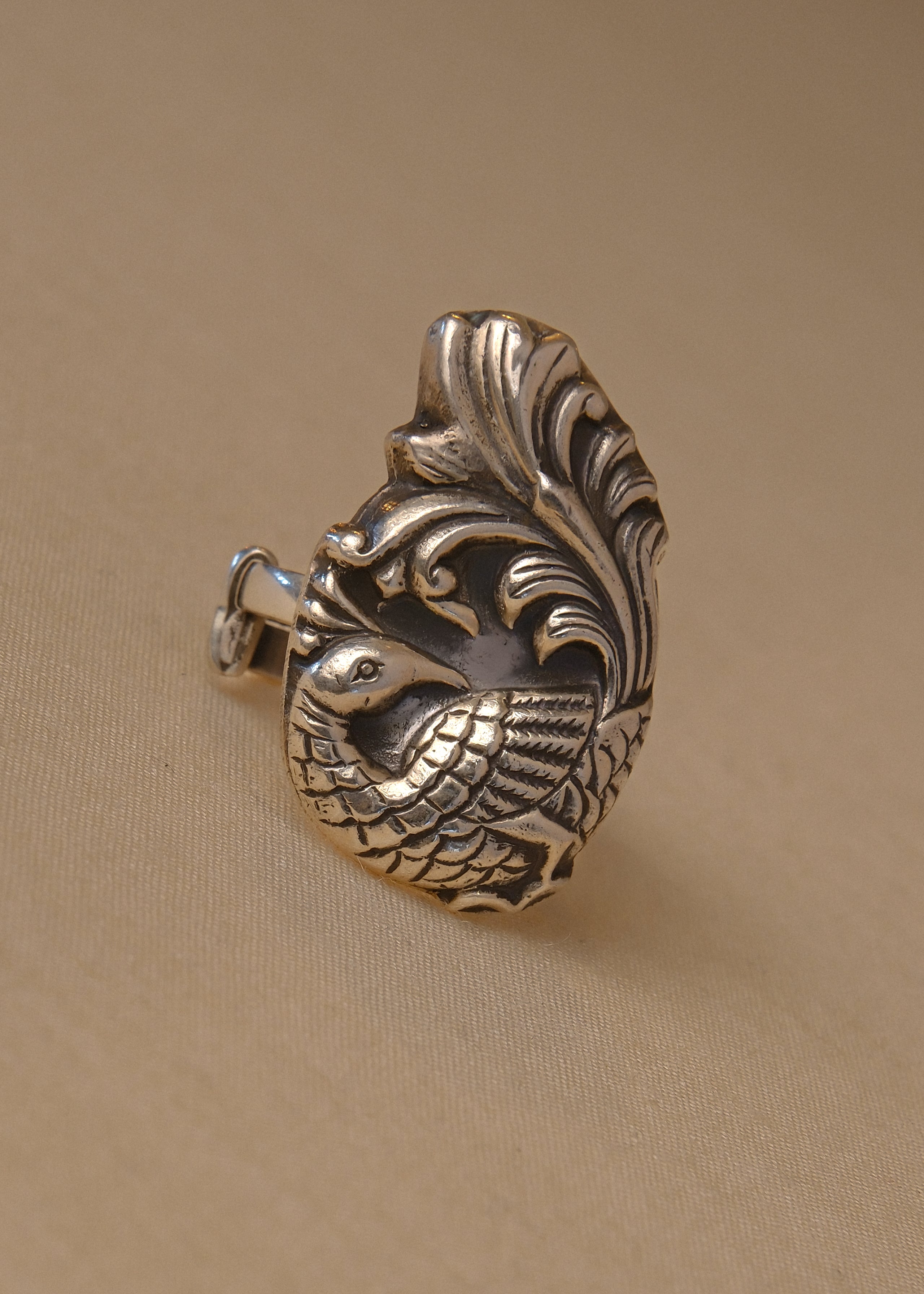 Mayura Crest Ring - handcrafted 925 sterling silver peacock motif ring by The Loving Good
