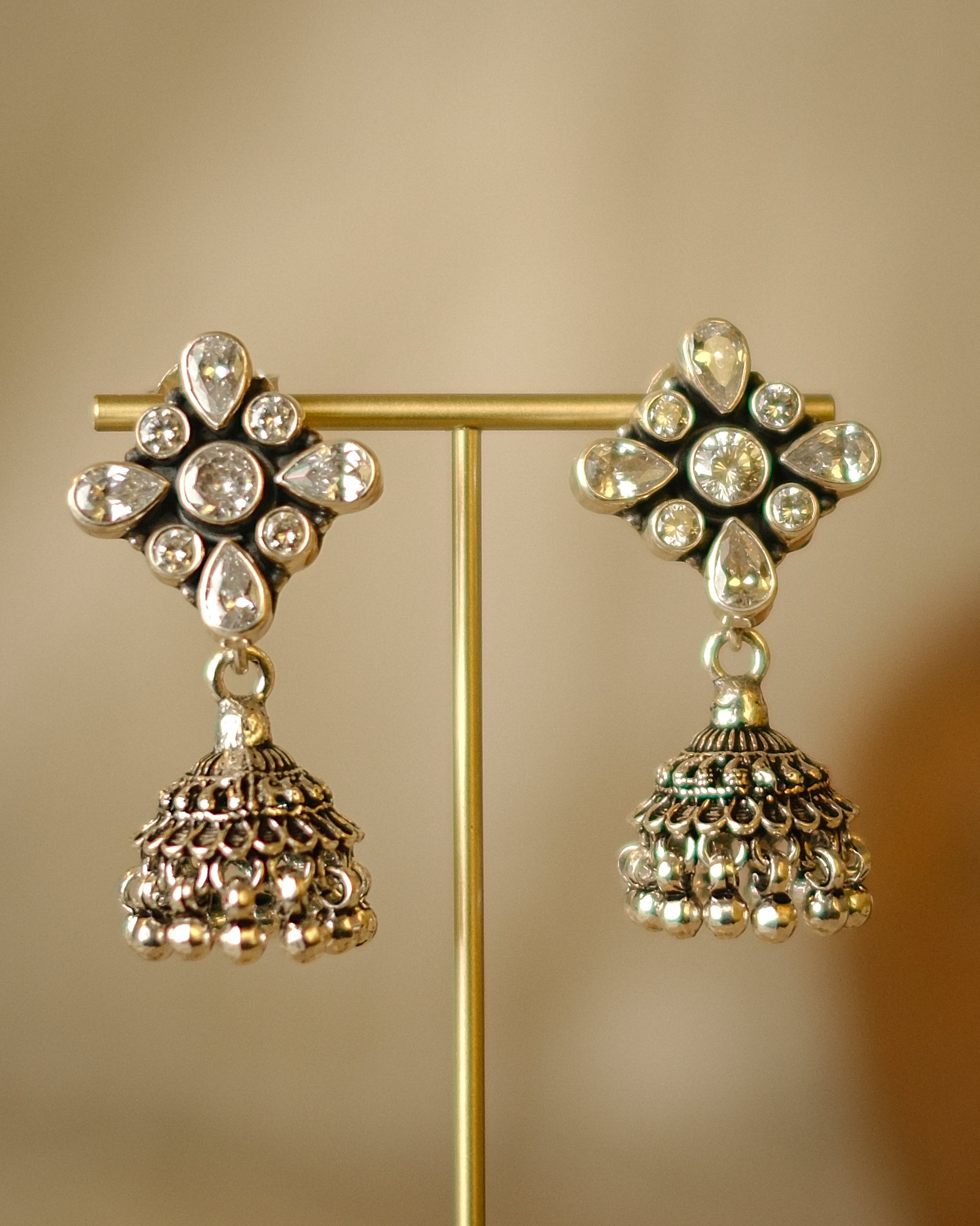 White stone Floral Jhumkas