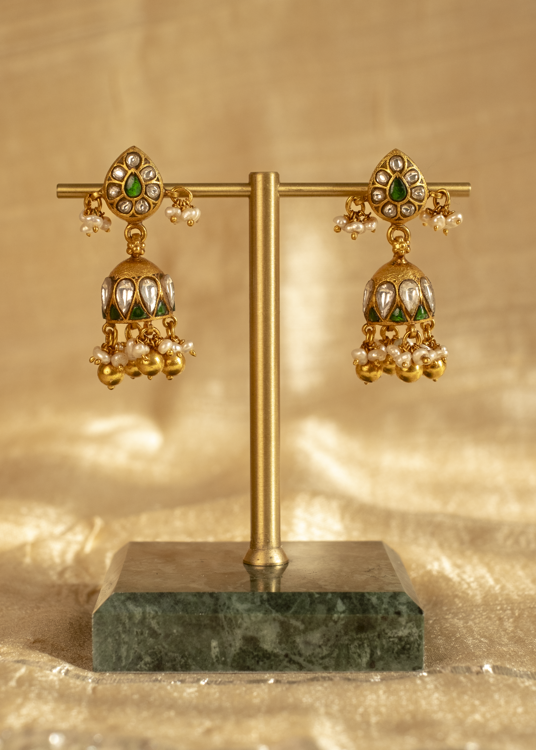 Charu Jhumkas - handcrafted 925 sterling silver kundan jhumka earrings by The Loving Good