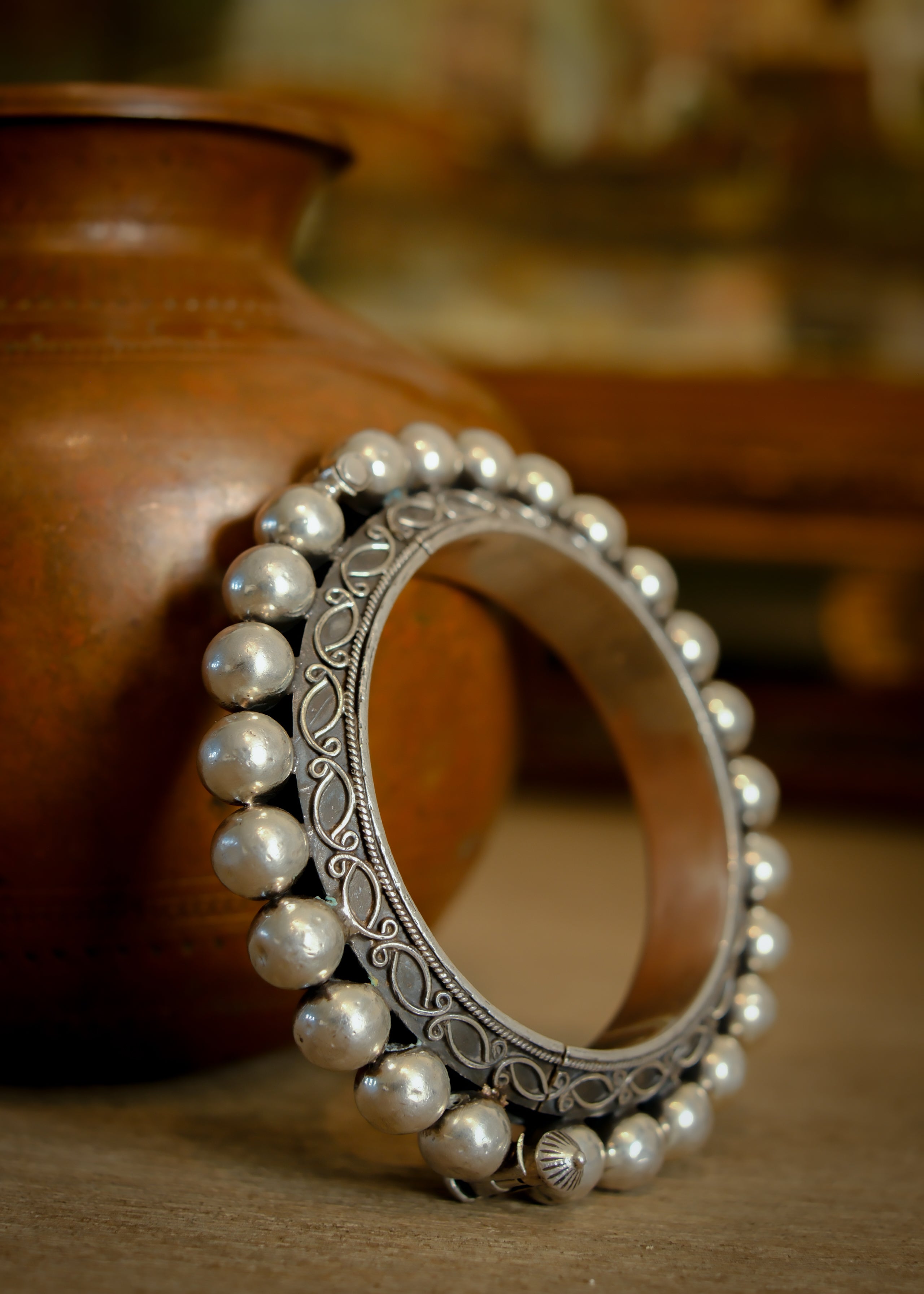 Tara Bangle - handcrafted oxidized 925 sterling silver screw bangle by The Loving Good