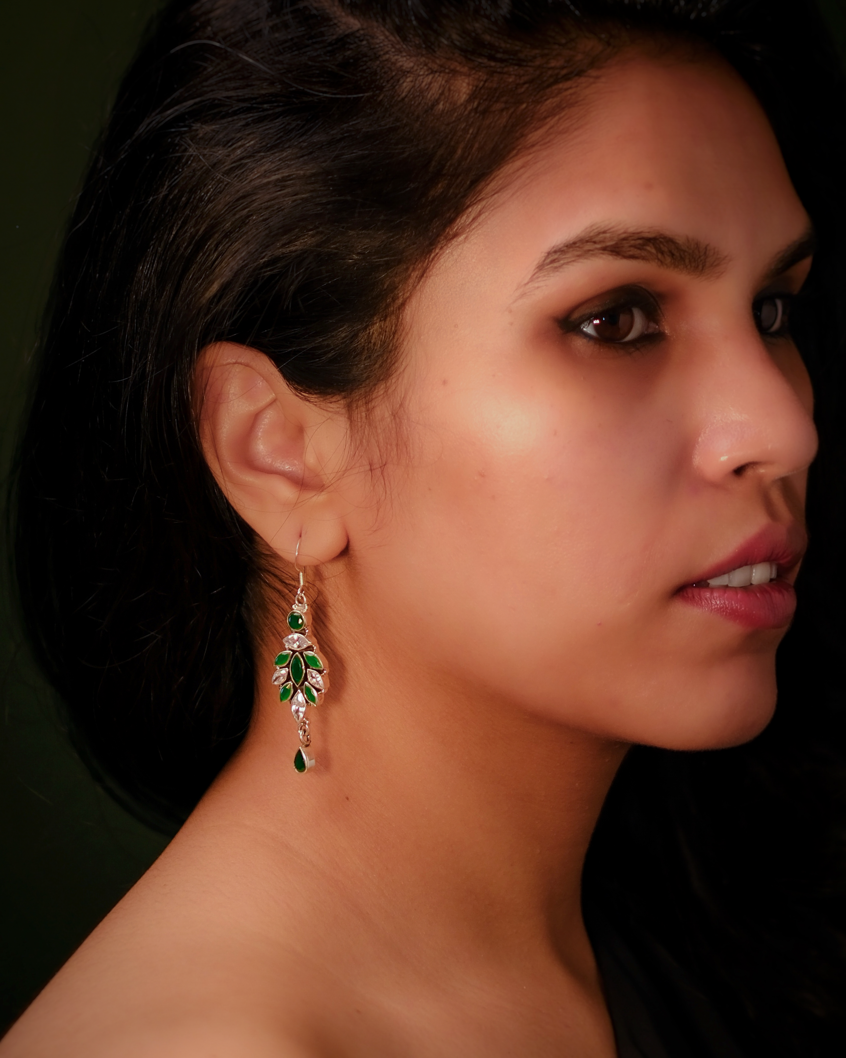 Emerald Leaf Drop Earrings